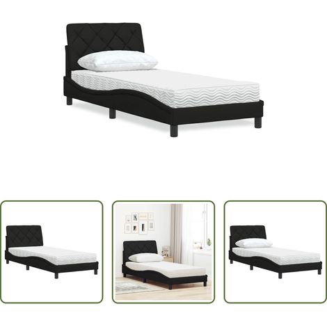 Schlafzimmerbett - Bett mit Matratze Schwarz 80x200 cm Stoff (1/5)