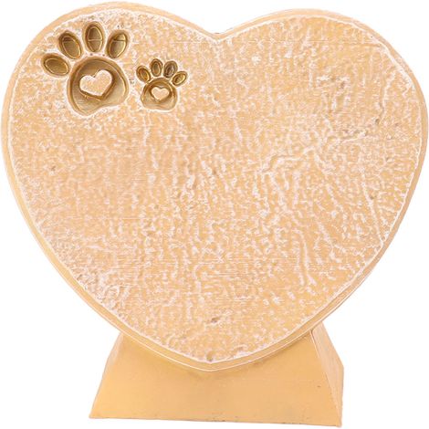 Pierre tombale pour animal en forme de cœur, à faire soi-même, en résine, pour chien ou autre animal de compagnie. Décoration extérieure pour cour ou jardin. Sur pied, couleur sable jaune. (1/5)