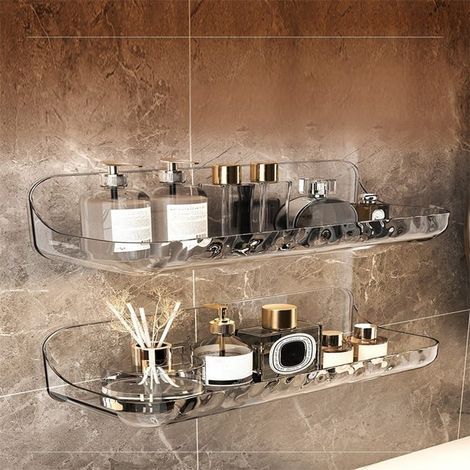 Lot de 2, Etagère en acrylique transparent, porte-matériel mural sans perçage, étagère de rangement pour cosmétiques et lavabo, 2498cm. (1/5)