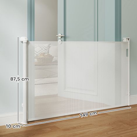 Barrière rétractable pour chien largeur 149 cm verrouillage automatique - blanc (1/5)