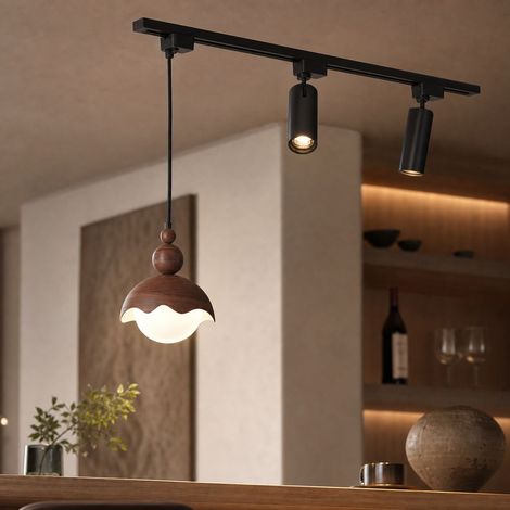 Retro-Pendelleuchte aus Walnussholz mit verstellbarer LED-Schiene, Farbwiedergabeindex (CRI) 97, höhenverstellbar, Wabi-Sabi-Stil für Bar und Schlafzimmer (1/4)