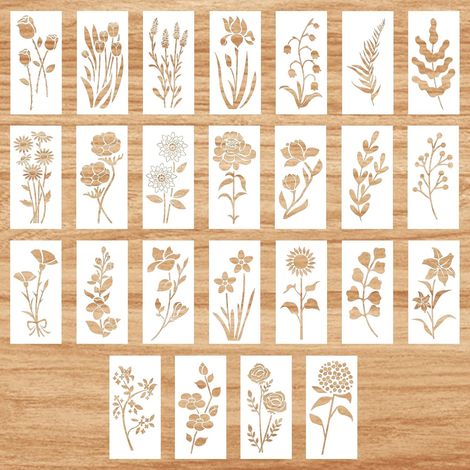 25pcs Pochoirs à Fleurs Sauvages pour Peinture, Pochoirs à Feuilles de Fleurs Pochoirs Floraux Botaniques Réutilisables Modèles de Dessin pour Toile Bois Art Mural Décoration d'Intérieur (1/5)