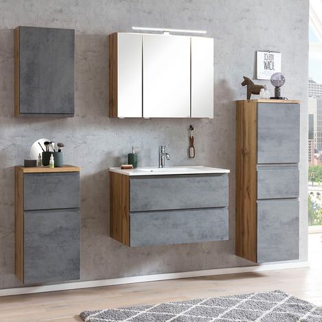 Badmöbel Set mit Waschbecken, Wotan Eiche Nb. mit Beton Optik, VASTO-03-CONCRETE, B/H/T ca. 190/200/47 cm (1/5)