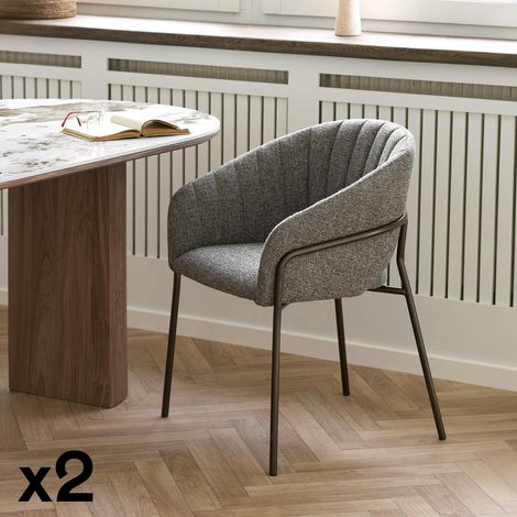 Fauteuil de table en tissu gris foncé, pieds chromés (lot de 2) BERLIN (1/5)
