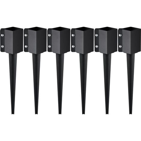 Poteaux 89 x 89 mm, piquet d'ancrage pour jardin et boîte aux lettres, acier noir à enfoncer, lot de 6 (1/5)