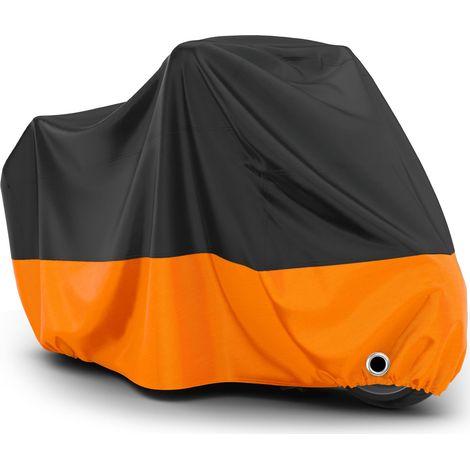 Housse de Moto Extérieure Imperméable - Couverture de Motocyclette XXL Oxford Anti Poussière Protection UV avec Trou pour Cadenas Boucle Anti-Vent 245x105x125cm Noir Orange (1/5)