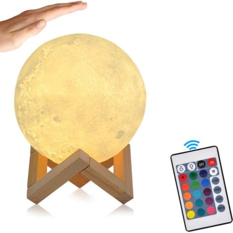Lampe de lune à LED avec télécommande, art de la lune 3D, 16 interrupteurs de couleur de lumière (1/5)