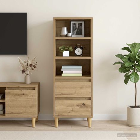 Meuble haut de rangement 2 tiroirs en bois d’ingénierie chêne artisanal 40 x 36 x 110 cm - PANGIVO (1/5)