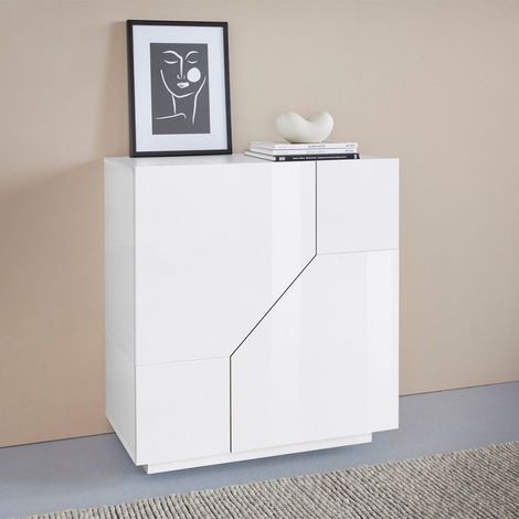 Ahd Amazing Home Design – Buffet blanc laqué 2 compartiments 79,2x43x86 cm – Bois mélaminé certifié FSC – Charnières métalliques – Design moderne pour salon et chambre