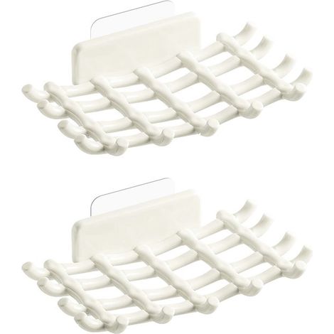 Jabonera de pared para ducha de 2 piezas, Mantiene el jabón seco, Jabonera con gancho y drenaje automático, cocinas, Negro, blanco (1/5)