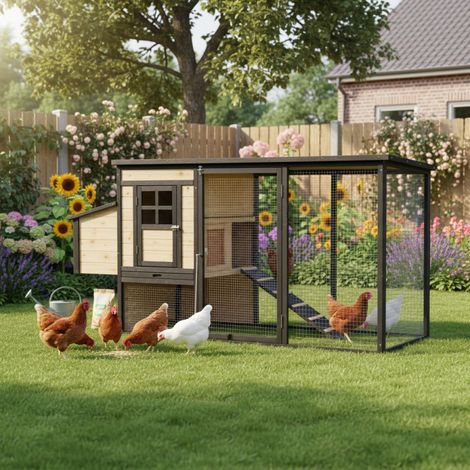 Poulailler Bois Thermo-traité Shelty Pet 200x75x103cm 4-5 Poules (1/5)