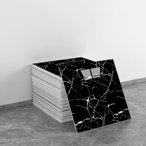 Set mit 20 wasserfesten PVC-Duschwandpaneelen in Marmoroptik, selbstklebende Wandfliesen für Bad, Schlafzimmer und Küche, 30 x 30 cm, Schwarz (1/5)