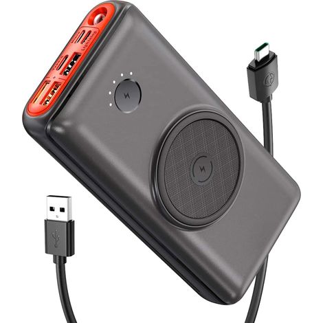 ZOLGINAH Batterie Externe sans Fil 30000mAh Power Bank 18W PD USB-C avec 3 Entrées et 5 Sorties et Lampe de Poche, 10W Qi Chargeur Induction Portables QC3.0 Charge Rapide pour iPhone, Samsung, AirPods (1/5)