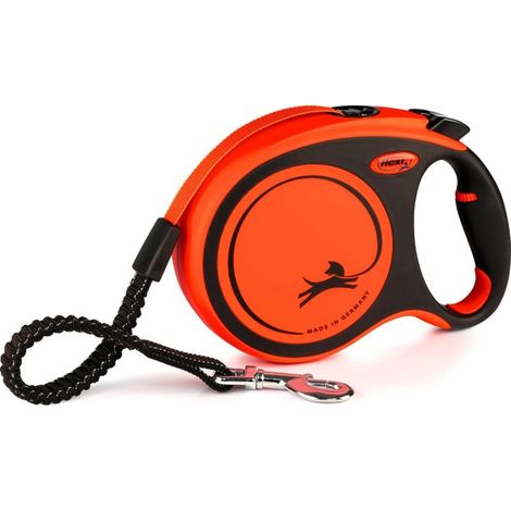 Laisse pour chien Xtreme L Tape 8m orange – Sangle résistante aux morsures – Poignée souple réglable – Système de freinage ergonomique – Flexi