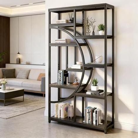Libreria scaffale 9 ripiani in metallo e legno OKMYHOME (1/5)