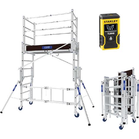 Echafaudage roulant pliant - Hauteur max. de travail 3.80m + Télémètre laser 12m - 22407420/LASER