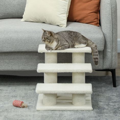Escalier pour chat, 3 marches, escalier pour animaux de compagnie, escalier en peluche, 45 x 35 x 34 cm, beige (1/5)