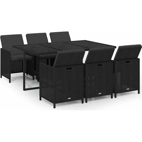 Maison Exclusive - Set da Pranzo da Giardino 7 pz Nero con Cuscini in Polyrattan (1/5)