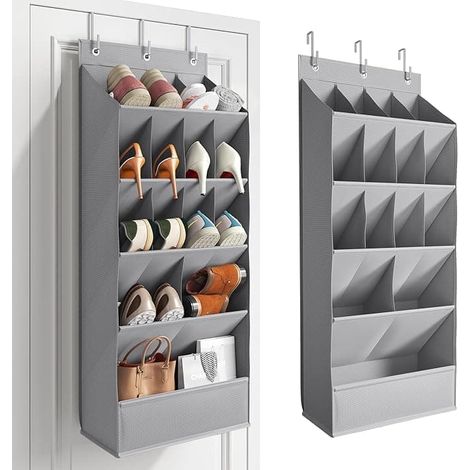 Organisateur de chaussures gris, 15 poches, idéal pour les voyages, le dressing ou la maison, convient aux espaces intérieurs et aux routines quotidiennes.-AquaForge (1/5)
