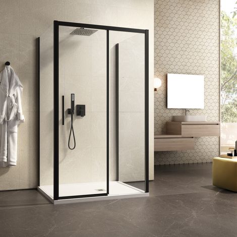 Box doccia tre lati con profili neri scorrevole anticalcare 195 lagoa, misura 80x110x80