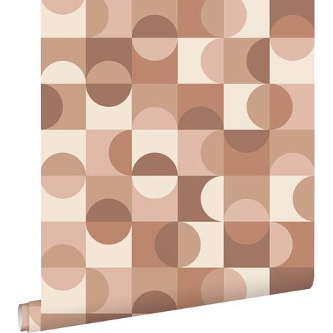 papier peint cercles de style Bauhaus beige, marron et rose clair - ESTAhome (1/5)