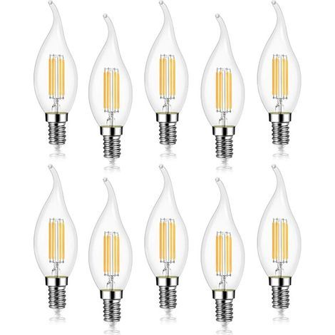 Lot de 10 4W Ampoule de Filament LED E14 470LM Flamme Bougie Blanc froid 6000K, Non-Dimmable, Angle de Faisceau 360° (1/5)