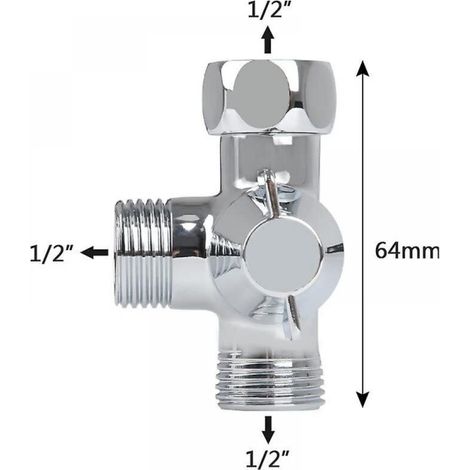 ALLIANDISBras de douche avec interrupteur de valve de dérivation à 3 voies, inverseur à 3 voies en laiton massif, chrome poli (1/3)