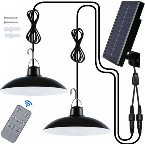 Solar-Außenleuchte, doppelköpfiger, wasserdichter Solar-Kronleuchter IP65 mit Fernbedienung für Garten/Pergola/Balkon/Terrasse (1/5)