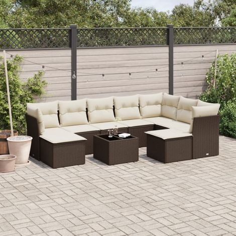 vidaXL Set Divani da Giardino 10pz con Cuscini in Polyrattan Marrone (1/3)