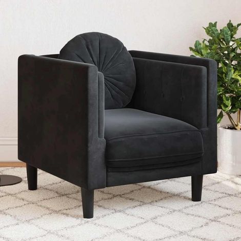 Samt Sofa mit Kissen, modern, schwarz, 71x77x70 cm (1/5)