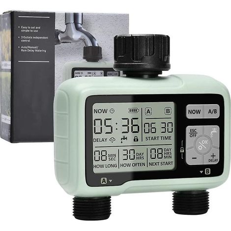 Programmateur Arrosage Automatique 2 Voies, Minuteur Arrosage Pour Jardin, Mode Verrouillage Enfant, Mode Automatique Et Manuel, Retard De Pluie, (1/5)