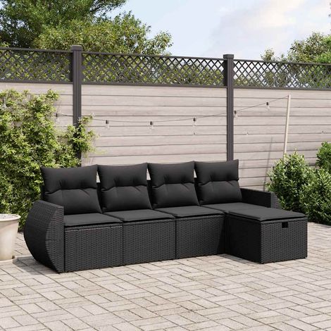 Set divani da giardino modulare con cuscini in polyrattan e acciaio nero, set da 5 pezzi, 40kg - PANGIVO (1/5)