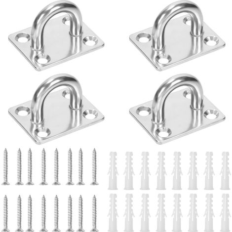 Lot de 4 crochet carrés M8 304 en acier inoxydable argenté, kit d'ancrage en plastique, suspension plafond U (1/5)