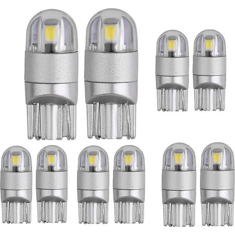 Lot de 10 ampoules LED blanches T10 501 W5W 194 168 2825 pour éclairage intérieur de voiture, tableau de bord, feux de position latéraux et éclairage de plaque d'immatriculation (DC 12V) (1/4)