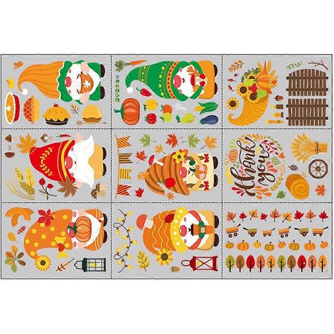 Bögen Fensteraufkleber für Thanksgiving, Herbstwichtel, Ahornblätter, statisch haftend