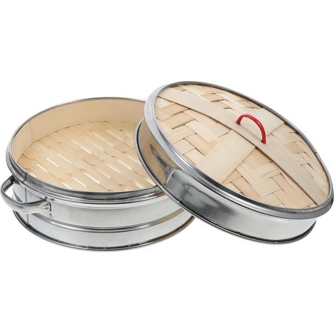 Panier vapeur en inox avec couvercle, cuiseur vapeur à 2 poignées de 20 cm pour raviolis et cuisine asiatique, panier vapeur portable pour la cuisine