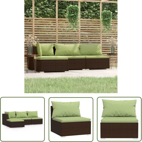 The Living Store 4-tlg. Garten-Lounge-Set mit Kissen Braun Poly Rattan - Gartensorgen - Lounge Set - Outdoor Furniture - Terrasse Möbeln - Gartenmöblierung (1/5)