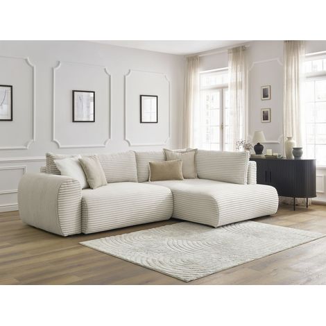 BOBOCHIC - Canapé d'angle L convertible coffre LUCIEN gros côtelé doux Angle droit Beige (1/5)