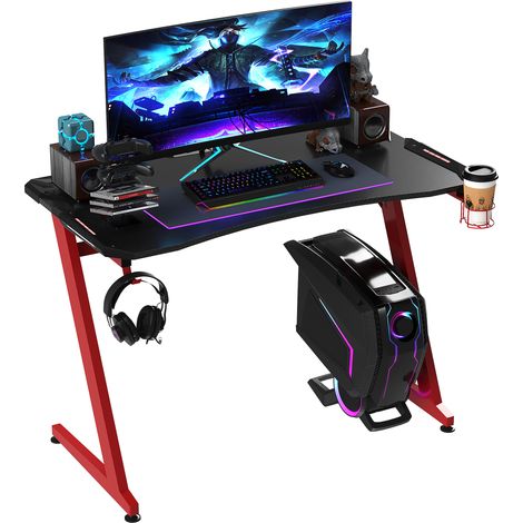 HOMCOM Gaming Desk with Gamepad Holder Cup Holder Headphone Hook Red (1/5)