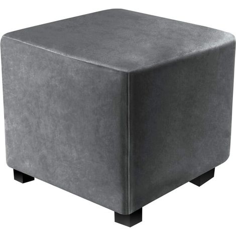 Housse Ottomane Housses de Pouf Extensible Rectangulaire, Housse de Repose-Pieds Protecteur de Meubles Velours avec Fond élastique（L&W: 33–45 cm, H: 38–45 cm，Gris） (1/5)