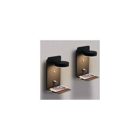 2er-Set LED-Wandleuchten fürs Schlafzimmer mit USB-Ladeanschluss, dimmbaren Touch-Leuchten, 12 W, schwarz, mit Netzkabel – Crezuo (1/4)