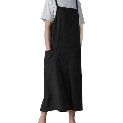 Tablier de style japonais - ajustable, imperméable, en coton et lin, avec de grandes poches, idéal pour fleuriste, café, loisirs créatifs et pâtisserie. Tablier uni décontracté. (1/5)