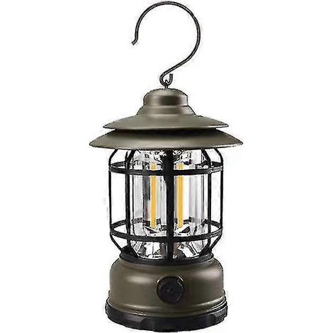 Lanterne de camping rétro en torchis, lampe torche rechargeable USB, lumière flamme. (1/4)
