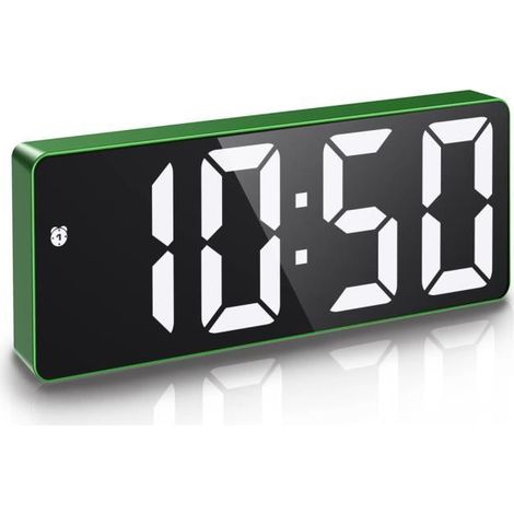 Réveil Numérique, Alarm Réveil LED avec Fonction Snooze, Luminosité réglable, ave mode jour de travail(Vert+Police Blanc) (1/4)