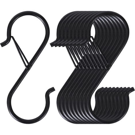 Lot de 10 crochets en S pour suspendre des ustensiles de cuisine, salle de bain, jardin, bureau, plante - Noir (1/5)