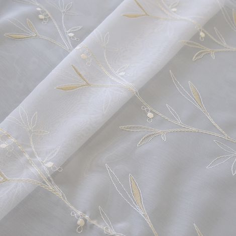 Tissu en étamine brodée avec bas festonné Beige 2.90 m