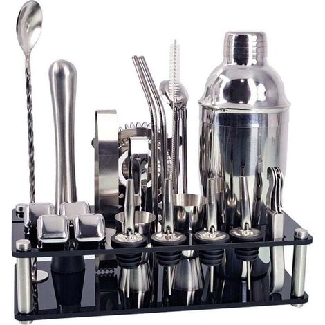 23 Piece Bartender Kit, Cocktail Mixer Set Acrylic Stand Grain Ice Stainless Steel for Mixed Drinks Bar Tools (1/4)