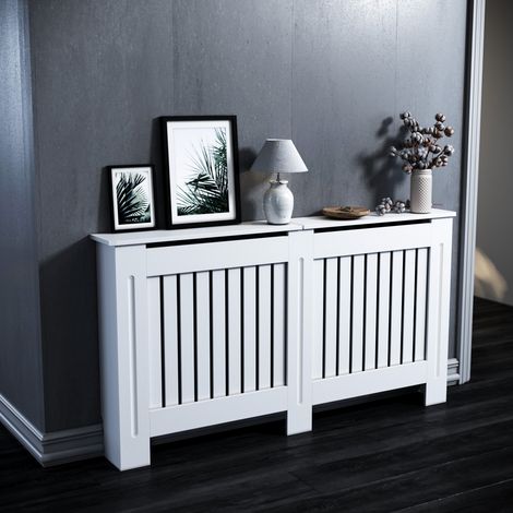 SONNI Cubre Radiadores Blanco 152x19x81.5 cm con Lamas Verticales,Cubreradiadores Modernos