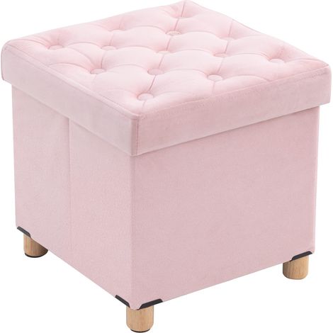 Pouf Rangement Pliable, Tabouret Cube en Velours avec Couvercle, Petit Pouf Coffre Repose-Pieds pour Salon Chambre Entrée, 40 x 40 x 40 cm, Rose (1/5)
