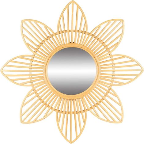 Miroir rond en rotin en forme de fleurs style bohème (1/3)